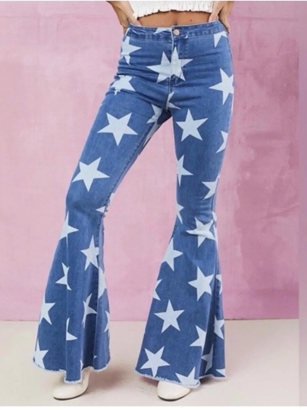 Altar'd State Star Print Super Flare Bell Bottom Jeans - Small